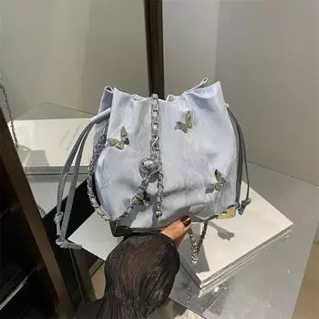 Summer niche super fire bag women s 2025 new fashion popular versatile shoulder bag chain crossbody bucket bag зелёный