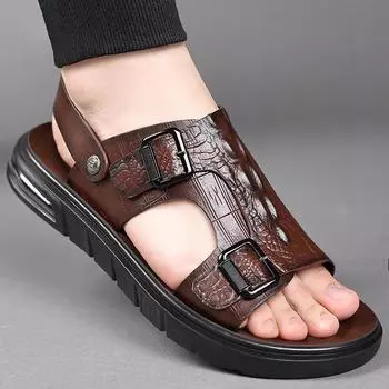 Summer Open Toe Business Sandals Soft Soled Beach Slippers British Style Dual-purpose Slippers Sandals Comfortable Casual Shoes 38 чёрный