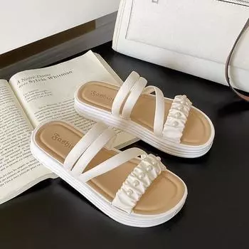 Summer Outdoor Hot Selling Flat Shoes fairy Style Women s Sandals Pearl Beach Sandals for Women 36-37 чёрный