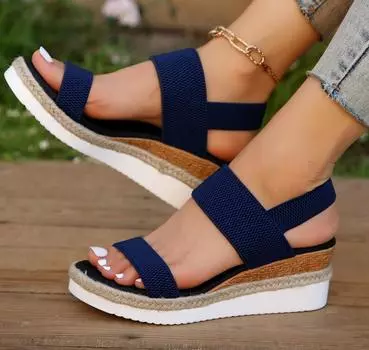 Summer Platform Sandals Women Peep Toe High Wedges Heel Ankle Buckles Sandalia Espadrilles Female Sandals Casual beach Shoes 35 чёрный