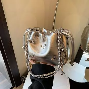 Summer popular small bag women s new versatile chain messenger bag single shoulder pump belt bucket bag серебряный