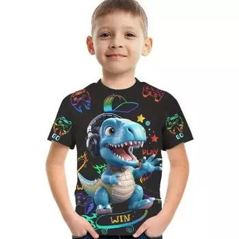 Summer Round Neck 3D Dinosaur Printed Top Fashionable and Casual Short Sleeved Children s Boy T-shirts 110