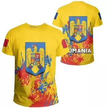 Summer Round Neck 3D Romania Flag Graphic Print Top Fashionable Casual Short Sleeved Football Jersey Men s T-shirts XS