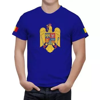Summer Round Neck 3D Romanian Flag Print Top Fashionable Casual Short Sleeved Men s T-shirts XS