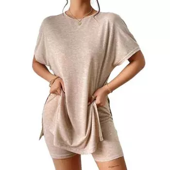 Summer s New Round-neck SuitBatsleeved Top and Three-inch Pants for Casual Wear S