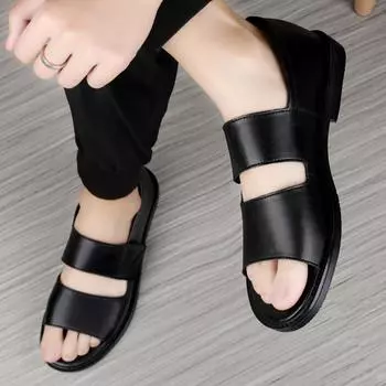 Summer sandals men s leather sandals Outdoor high-quality comfortable breathable beach shoes Men s white herringbone slippers 37