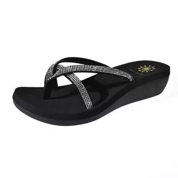 Summer Sandals Rhinestone Heel Flip Flops Non-slip Elastic Insole Korean Version Slippers Women 35