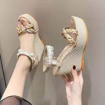 Summer sandals Women s wedges open toe elastic high heels All match fairy sandals 35