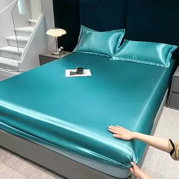 Summer Satin Waterproof Couple bed Fitted Sheet Double bed sheets Mattress Cover linen protector single Queen NO Pillowcase 120x200x25cm 1PC