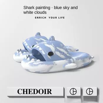 Summer Shark Slippers Lightweight Women Shark Slides Men Bathroom Flip Flops Home Anti-skid Flat Shoes Couple Children s Sandals 36-37