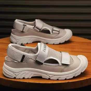 Summer Simple and Comfortable Men s Sandals Fashion All-match Breathable Beach Shoes Outdoor Non-slip Walking Male Casual Shoes 39 серый
