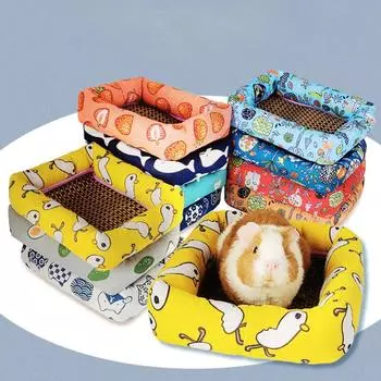 Summer Small Pets Cool Nest Puppy Kitten Rattan Mat Cute Print Pet Cooling Mat for Guinea Pig Hamster Chinchilla Small Cage L розовый