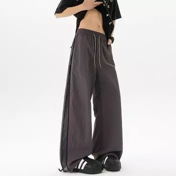 Summer Solid Color Casual Pants for Men s New Quick-drying Cool Zipper Mesh Loose Straight Paratrooper Pants M