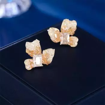 Summer sweet design green crystal flower earrings temperament light luxury high sense fashion lady silver needle earrings зелёный