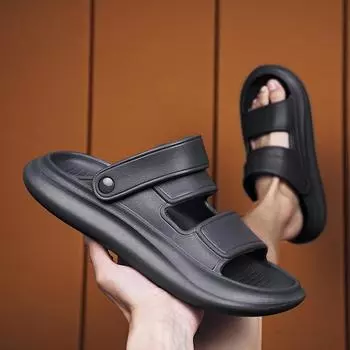 Summer Thick-soled Soft Elastic Comfortable Sandals Men s Indoor and Outdoor Casual Slippers Two-wear All-match Non-slip Sandals 40-41 чёрный