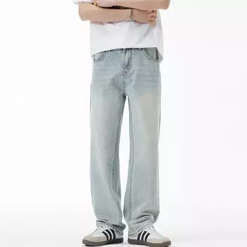 Summer Thin Jeans New Trendy Brand Loose Drape Straight Wide-leg Pants 28 синий
