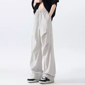 Summer Thin Loose Straight Wide-leg Casual Pants American Pleated Ice Silk Quick-drying Paratrooper Pants S