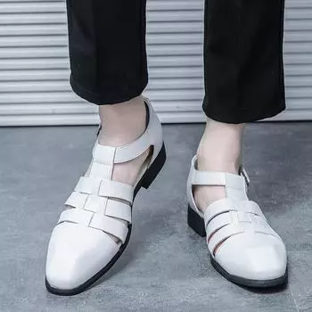 Summer trendy men s gentlemen s sandal Breathable and comfortable Fashion Brand Style Man Versatile Party and wedding sandals 38 чёрный
