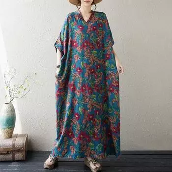 Summer V-neck Pullover Forest Women s Foreign Trade Short Sleeved Mid To Long Beach Dress Women one size