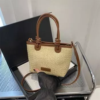 Summer vacation beach wind straw woven bag portable messenger bag 2025 new foreign gas rope knot vegetable basket bag woven bag хаки
