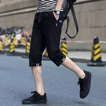 Summer Versatile Five Quarter Thin Shorts Men s Korean Version Loose Mid Length Shorts Sports Straight Leg Casual Seven Quarter Pants XXXXL чёрный