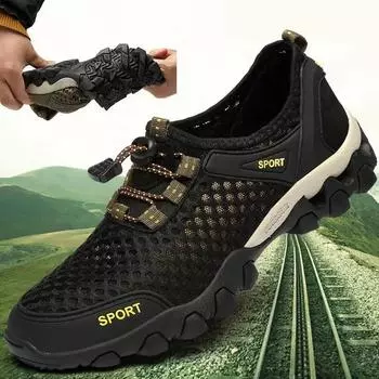Summer Wading Mesh Shoes Comfortable Slip on Outdoor Hiking Shoes Zapatos Hombre Casual Climbing Trekking Footwea Men Sneakers 39