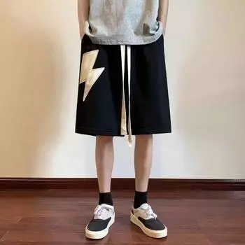Summer Wear American Sports Five-point Pants Loose Wide-leg Boys Casual Pants M чёрный
