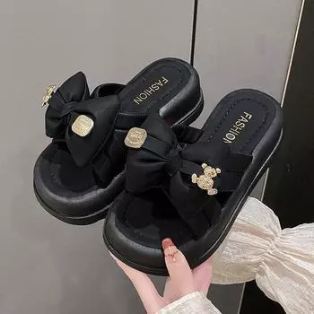 Summer wear thick-soled cool slippers women s new models with skirts soft-soled casual muffins beach sandals 35 чёрный