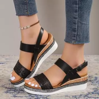 Summer Wedge Sandals for Women Buckle Strap Platform Rome Sandals Women Open Toe Thick Bottom No-Slip Sandalias Plus Size 36-43 37 коричневый