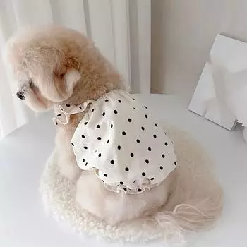 Summer White Polka Dot Ruffled Sun Protection Dress for Pets, Breathable And Suitable for Small to Medium-Sized Dogs. XL