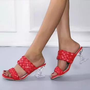 Summer Women Mules Design Slippers Sandal Slides Braided Cord 7cm Transparent Heels Women Shoes Female Size36-43 36 чёрный