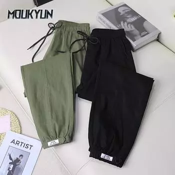 Summer Women Pants Loose Patchwork Casual Style Striped Female Fashion Trousers Green Pants M