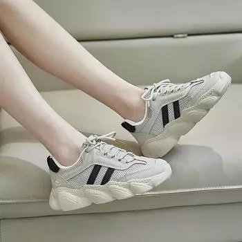 Summer Women s Mesh Breathable Old Daddy Shoes All-match Casual Sports Shoes Women s Height-increasing Wedges Sneakers 35
