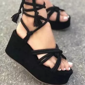 Summer Women Wedge Sandals Platform Flip Flops Comfortable New Casual Shoes Outdoor Beach Slippers Ladies Sandalias Size 36-43 36 чёрный