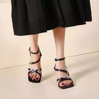 Summer word with sandals skirt fashion versatile temperament sandals 2024 new open-toed flower women s shoes high heels cool 35 чёрный