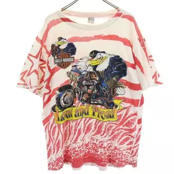 SUN BIG 90s Old Print Short sleeve T-shirt White system Harley-Davidson Men s Used