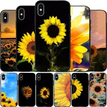 Sun flower black Silicone Phone Case For iPhone 12 XR XS Max 5 5S SE 2020 6 6S 7 8 PLUS X 11Pro Max11 Cover Shell iPhone 5 5S SE