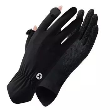 Sun Protection Gloves for Women Summer Coolness Outdoor UV Protection Thin Anti Slip Sports Cycling Ice Silk Finger Exposed Gloves average size