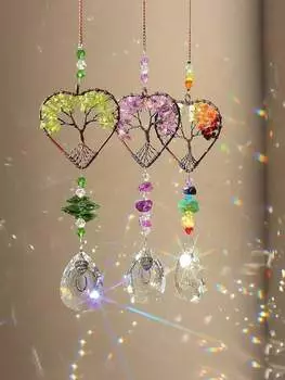 SunCatcher Дерево Жизни Украшение в форме сердца Чакра Колесо Каменный Шар Призма для Окна Подвесное Садовое Украшение Подарок на Фестиваль
