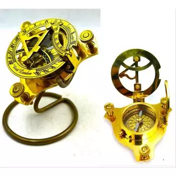 Sundial Compass for Hiking, 3 Inches Nautical Compass for Outdoor, Pocket Compass for Hiking, with Display Stand Camping Maritime Vintage