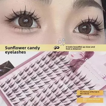 Sunflower Flutter: Natural Thick Butterfly Lash Clusters - 10 Rows of Lazy Segmented Thin Stem Upper Eyelashes