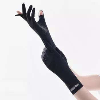 Sunscreen Gloves for Women In Summer Thin UV Proof Finger-revealing Medium Length Ice Silk Gloves Non Slip Driving and Riding Sports average size