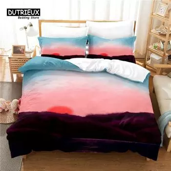 Sunset Bedding Set, 3Pcs Duvet Cover Set, Soft Comfortable Breathable Duvet Cover, For Bedroom Guest Room Decor EU single(135x200cm)