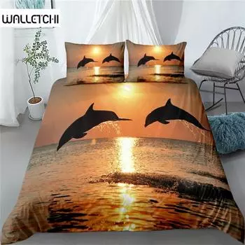 Sunset Gaming Dolphins Duvet Cover Set, Bedding Set, Soft Comfortable Breathable Duvet Cover, For Bedroom Guest Room Decor EU single(135x200cm)