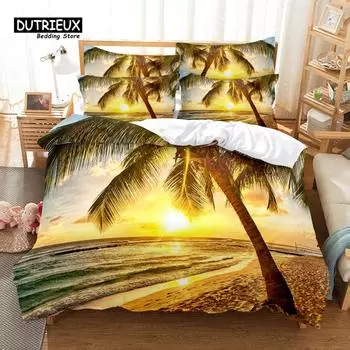 Sunshin Coconut Tree Bedding Set, Duvet Cover Set, 3D Digital Printing, Queen Size, Fashion Design EU single(135x200cm)