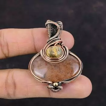 Sunstone Pendant Copper Wire Wrapped Pendant Picture Jasper Pendant Wire Wrap Gemstone Jewelry Handmade Pendant Gift For Her Copper Jewelry