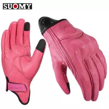 SUOMY Lady Pink Leather Motorcycle Gloves Genuine Leather Perforated Women Motorbike Riding Gloves Touch Screen Moto Guantes S розовый
