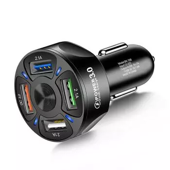 Супер 4-портовый USB-адаптер для автомобильного зарядного устройства QC3.0, быстрая зарядка мобильного телефона, совместимая с IPhone Samsung чёрный