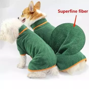 Super Absorbent Dog Bathrobe Fast Drying Towel Cat Bath Robe Adjustable Towel Robe Dog Grooming Coat for Small Medium Large Pet XS