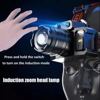 Super Bright USB Rechargeable Headlight with 5 Lighting Modes Head light Digital Electric Display for Outdoor Fishing Camping